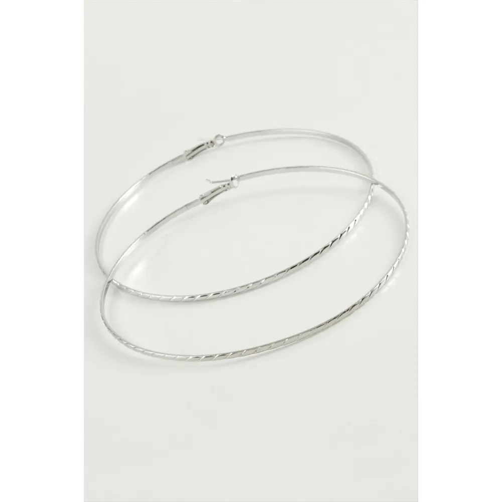 Zincir Çizgili Metal Halka Küpe 8-9-10 cm-9 cm