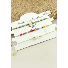 3 Adet Yıldız Yonca Kum Boncuk Bileklik-Yeşil