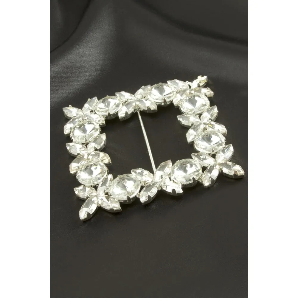 Çiçek Kare Taşlı Kemer Tokası-Mavi