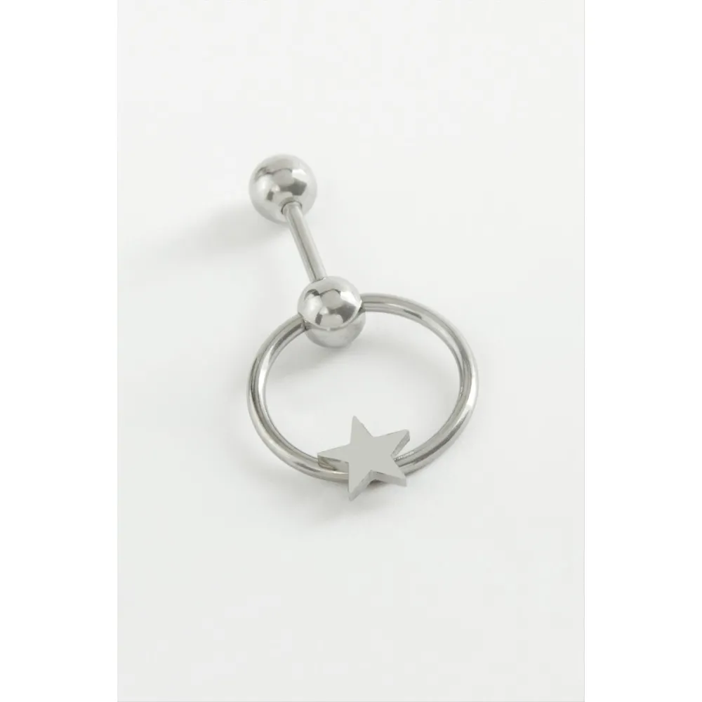 Yıldız Çelik Piercing 1 Adet-Gümüş Rengi
