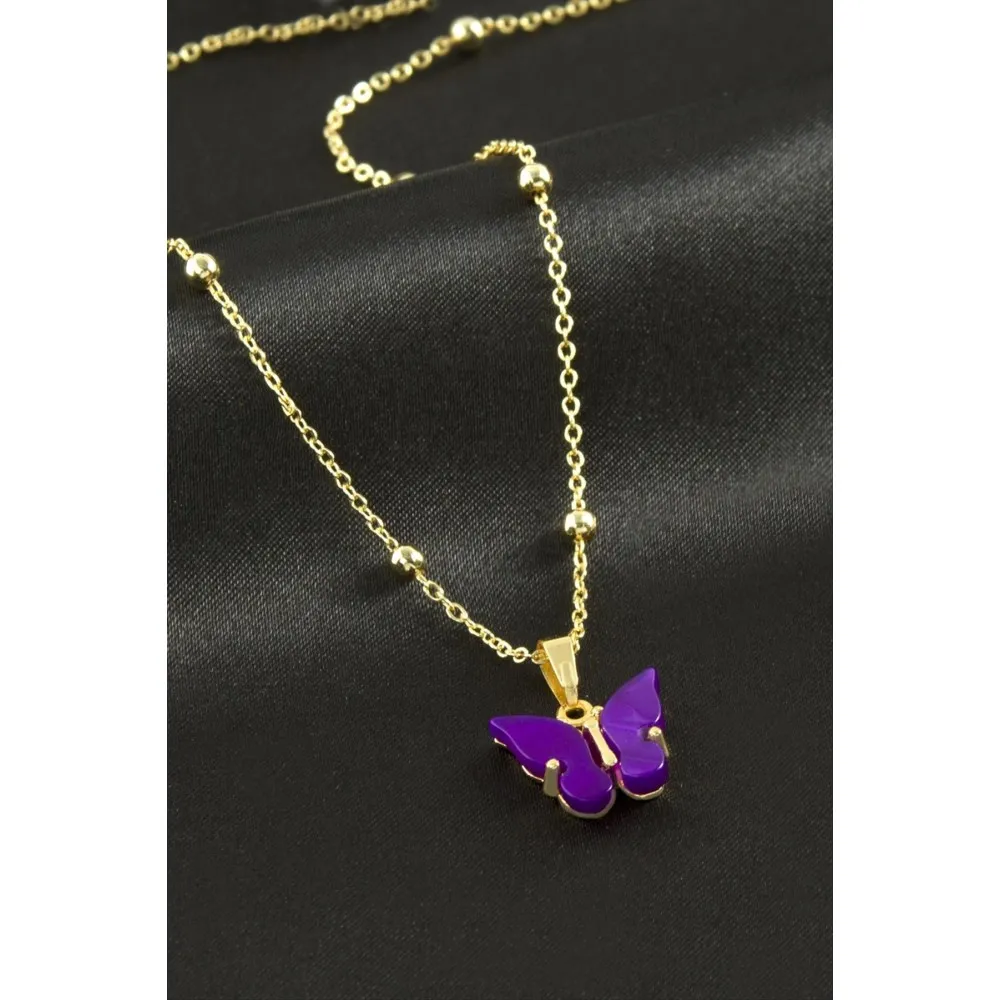 Kelebek Figürlü Polyester Kolye-Beyaz