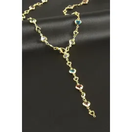 Kalp Zirkon Taşlı Y Kolye-Gümüş Rengi