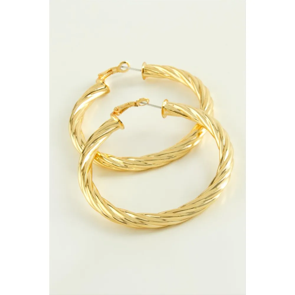 Burgulu Halka Küpe 6 cm-Sarı