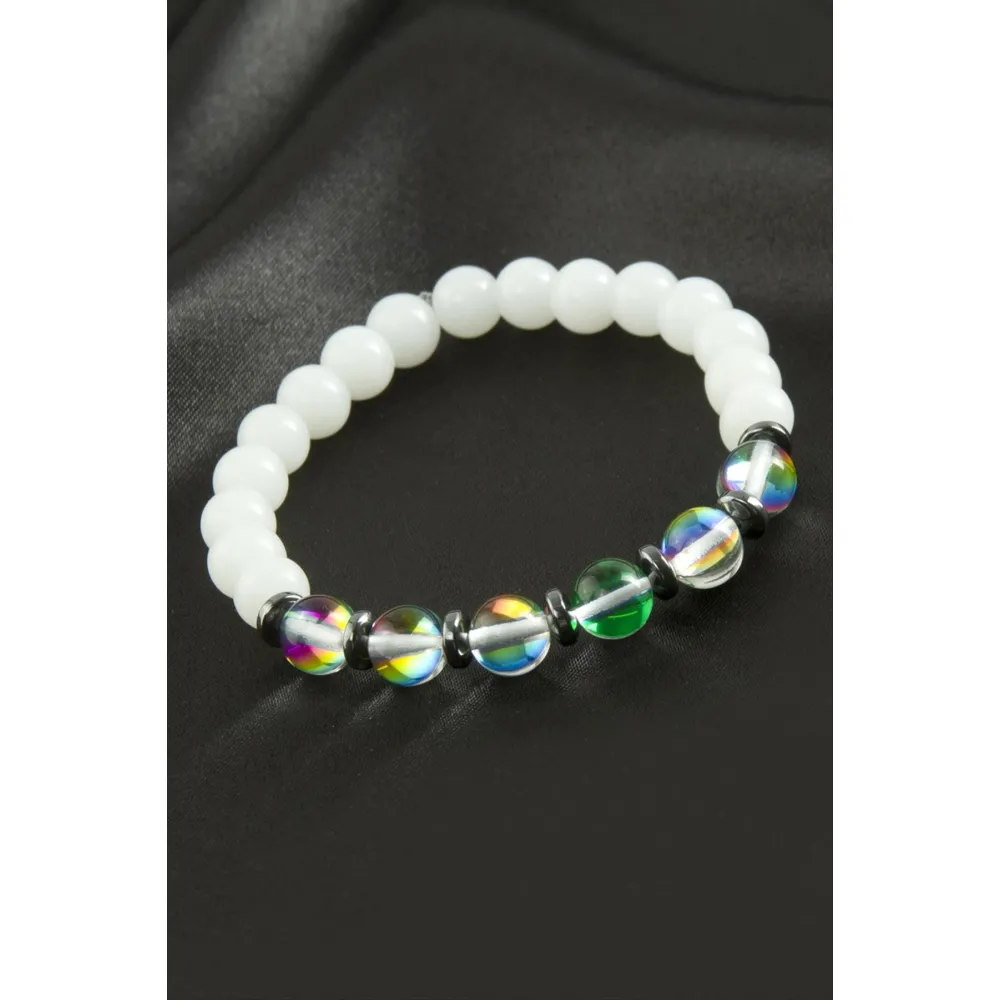 Neon Kuvars Doğaltaş Bileklik-Beyaz