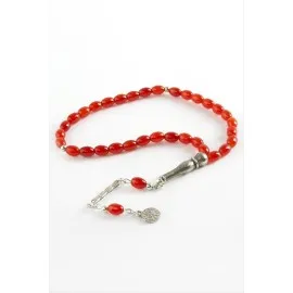 Mısır Kesim Cam Taş Tesbih 6X8 Mm-Kırmızı