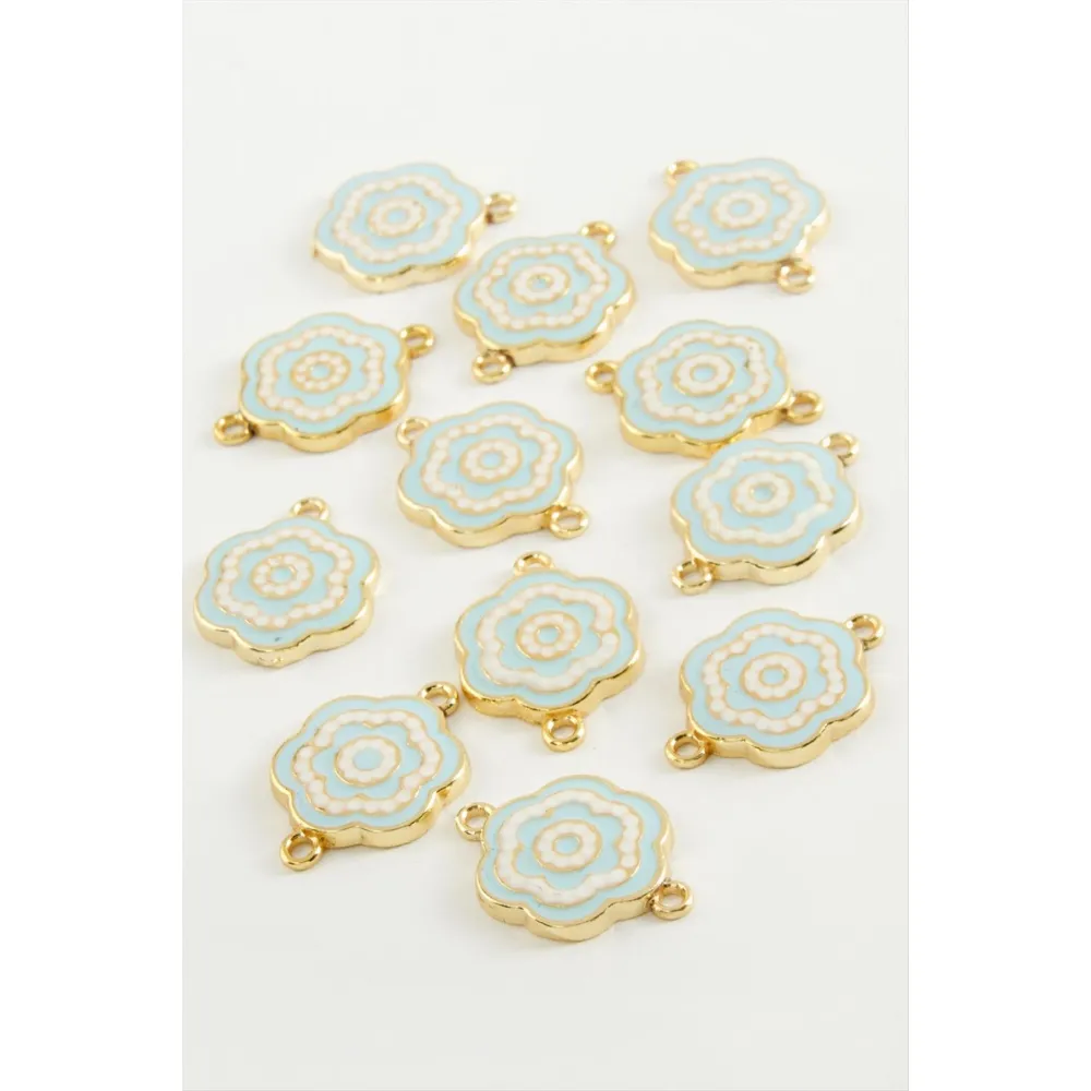 Çiçek Çift Kulplu Mineli Bileklik Ve Kolye Ucu Aparatı 1 Adet-Açık Mavi