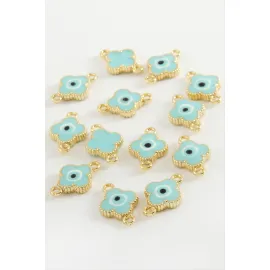 Çiçek Çift Kulplu Mineli Bileklik Ve Kolye Ucu Aparatı 1 Adet-Turkuaz