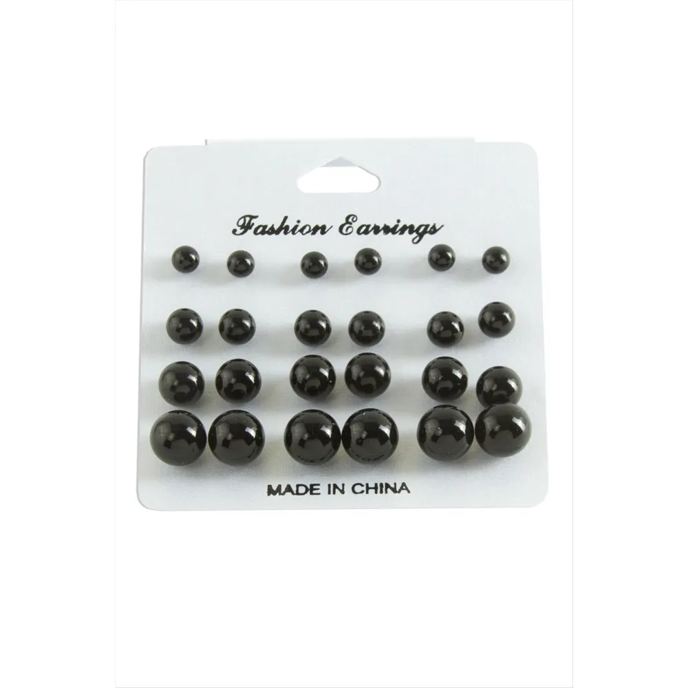 Kartlı İnci Küpe 30 Adet-Siyah