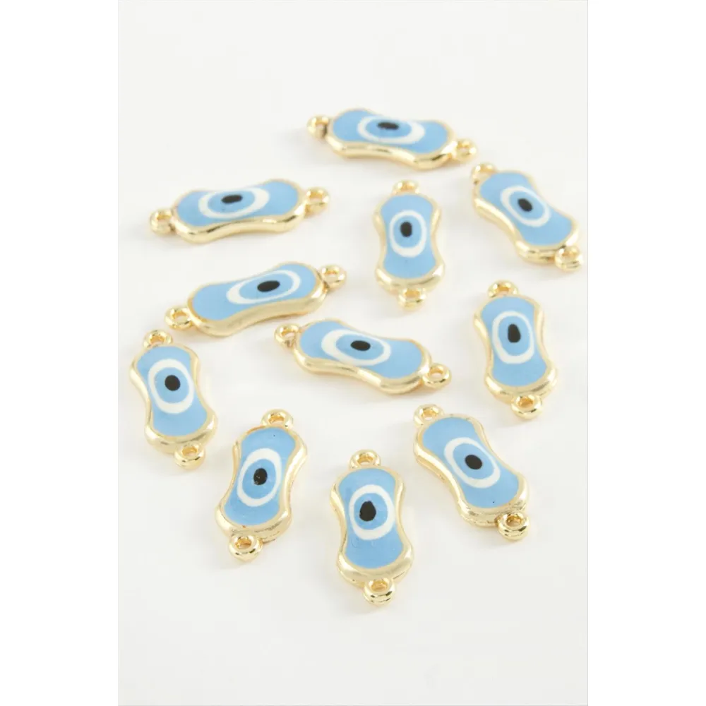 Oval Nazar Çift Kulplu Mineli Bileklik ve Kolye Ucu Aparatı 1 Adet-Beyaz