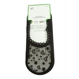 Kalp Dantel Babet Çorap-Siyah