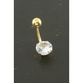 Yuvarlak Zirkon Taşlı Çelik Piercing 1 Adet-Gümüş Rengi