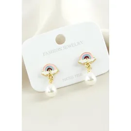 Gökkuşağı Mineli İnci Küpe-Sarı