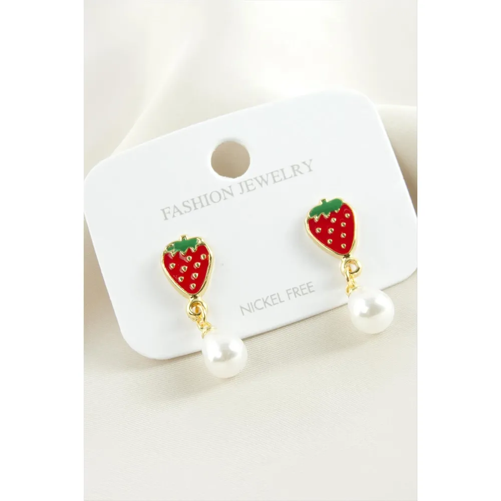 Çilek Mineli İnci Küpe-Sarı