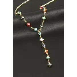 Çiçek Mineli Y Kolye-Sarı