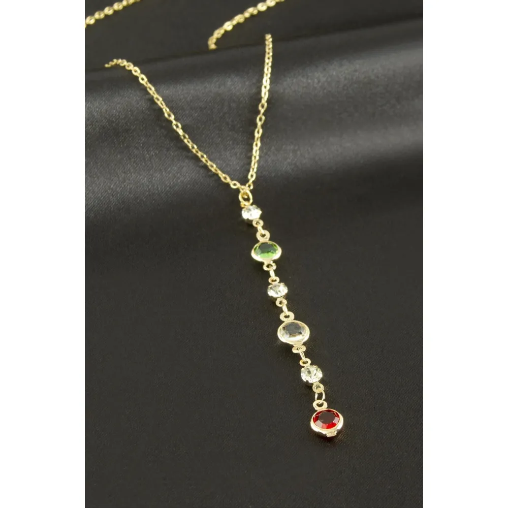 Kristal Taşlı Y Kolye-Sarı