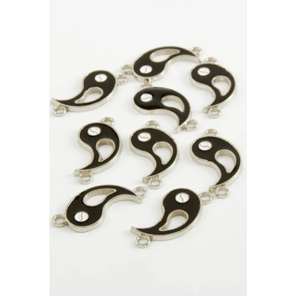 Yin Yang Çift Kulp Mineli Bileklik ve Kolye Ucu Aparatı 1 Adet-Siyah