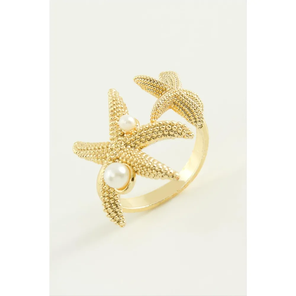 Deniz Yıldızı İnci Metal Yüzük-Gümüş Rengi