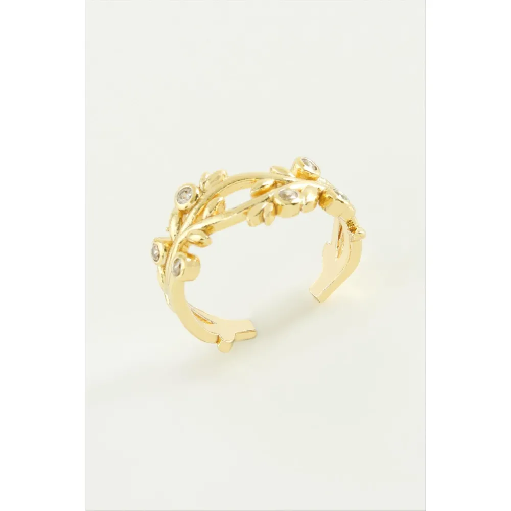 Ağaç Taşlı Metal Yüzük-Gümüş Rengi