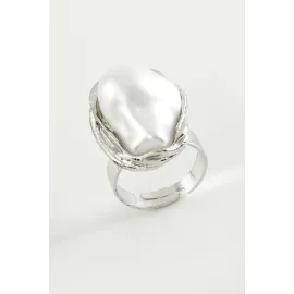 Oval İnci Metal Yüzük-Sarı