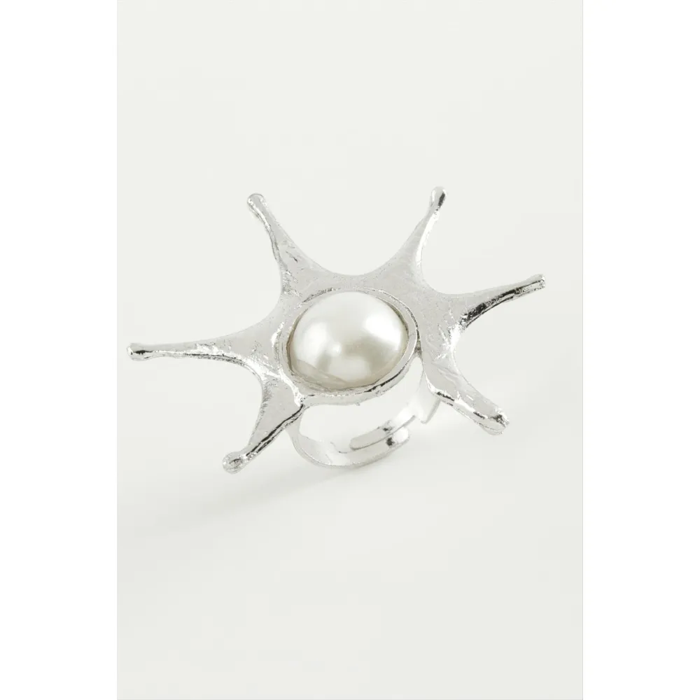 Güneş İnci Metal Yüzük-Gümüş Rengi