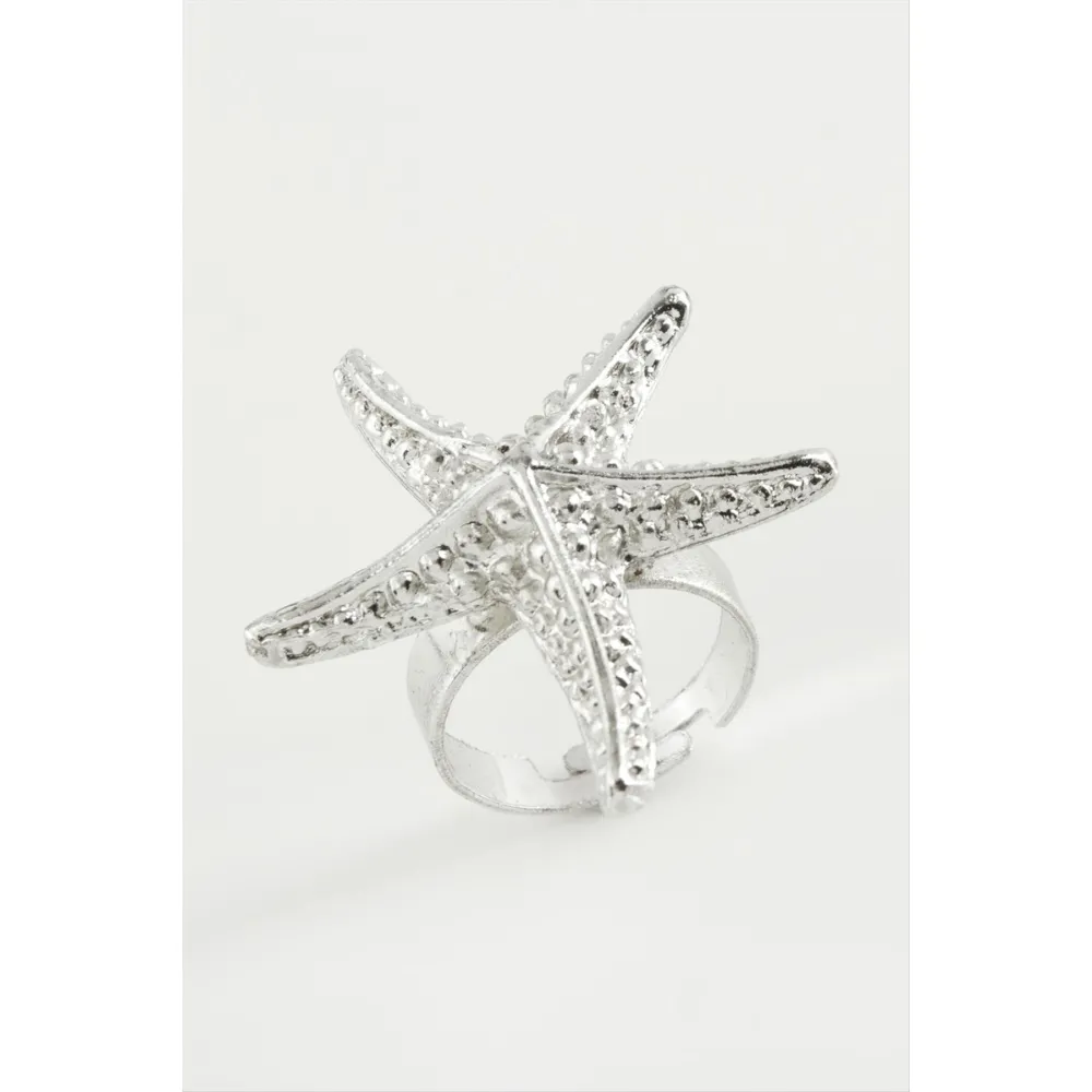 Deniz Yıldızı Metal Yüzük-Gümüş Rengi