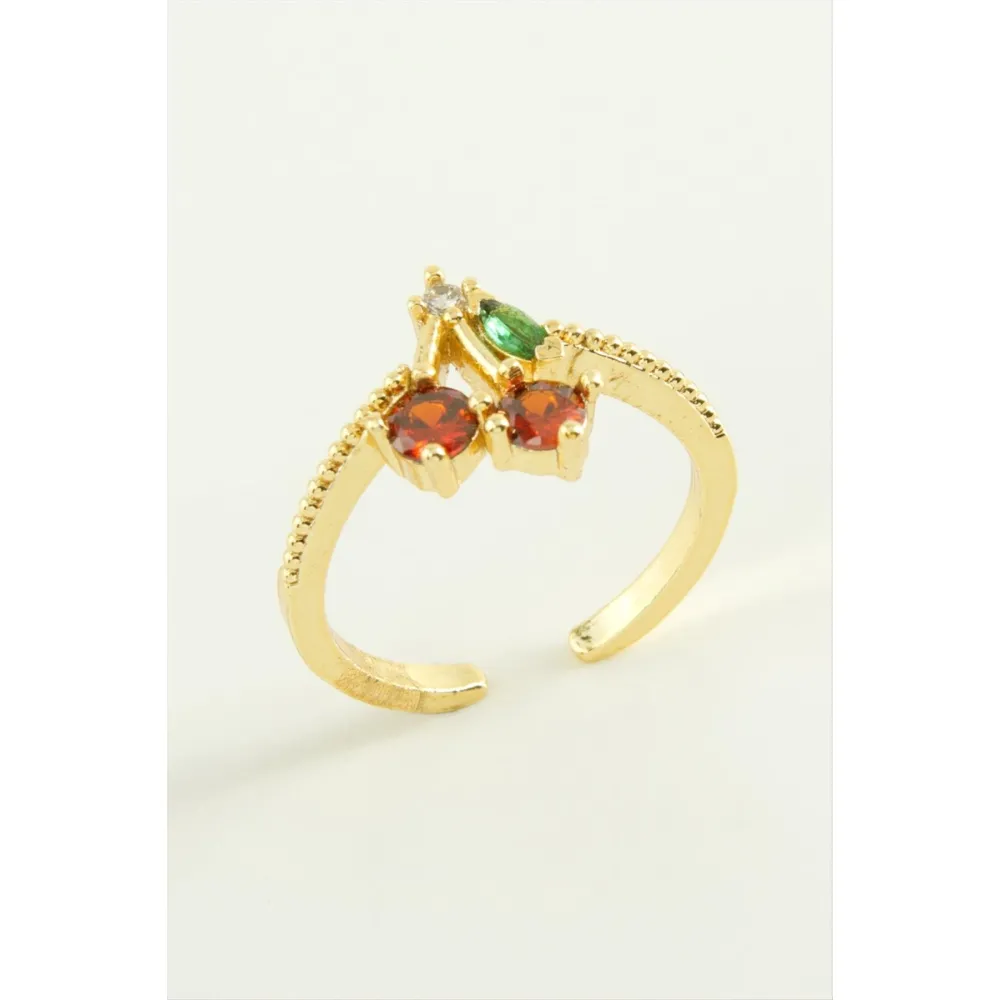 Kiraz Zirkon Taşlı Yüzük-Gümüş Rengi