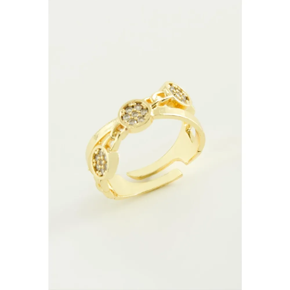 Çapraz Yuvarlak Zirkon Taşlı Yüzük-Gümüş Rengi