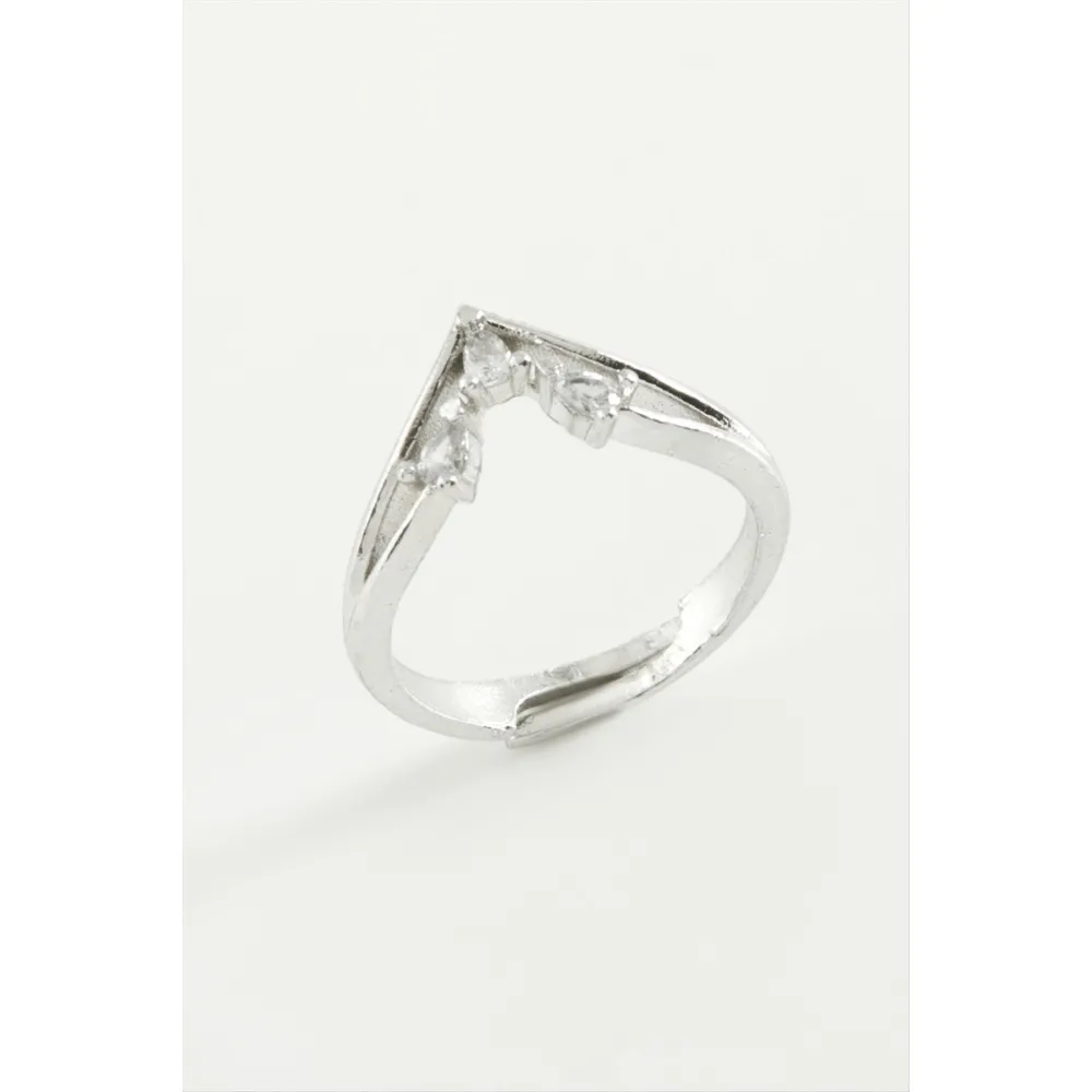 Ok Zirkon Taşlı Yüzük-Gümüş Rengi