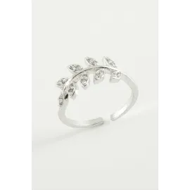 Yaprak Zirkon Taşlı Yüzük-Gümüş Rengi