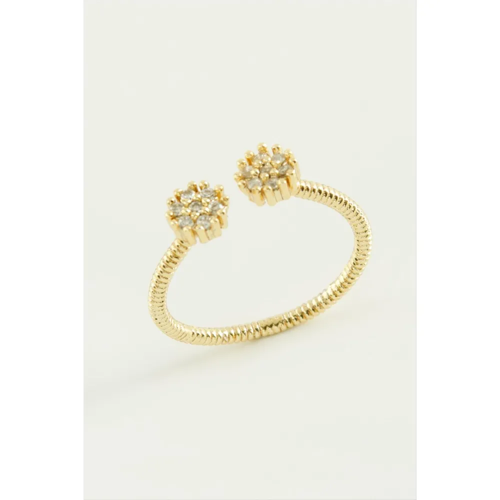 Çiçek Zirkon Taşlı Yüzük-Gümüş Rengi