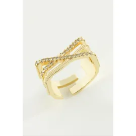 Üç Çizgili Zirkon Taşlı Yüzük-Sarı