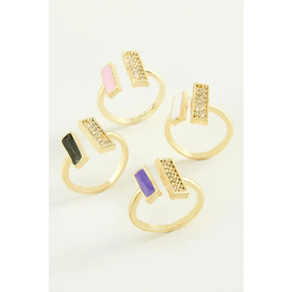 Dikdörtgen Taşlı Mineli Eklem Yüzük-Sarı