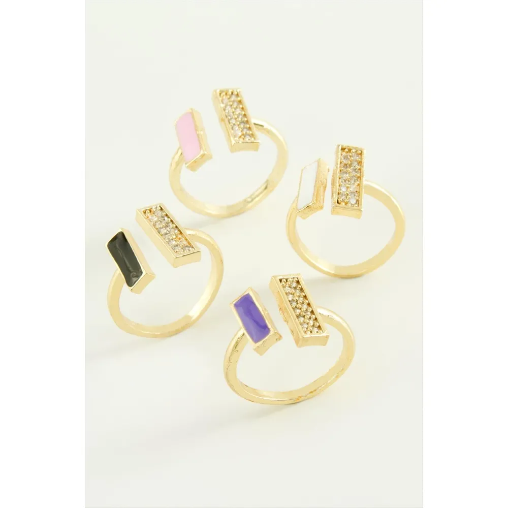 Dikdörtgen Taşlı Mineli Eklem Yüzük-Gümüş Rengi