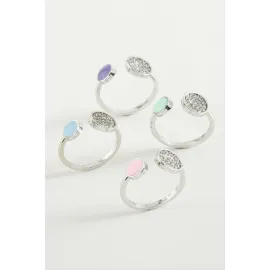 Yuvarlak Taşlı Mineli Eklem Yüzük-Gümüş Rengi