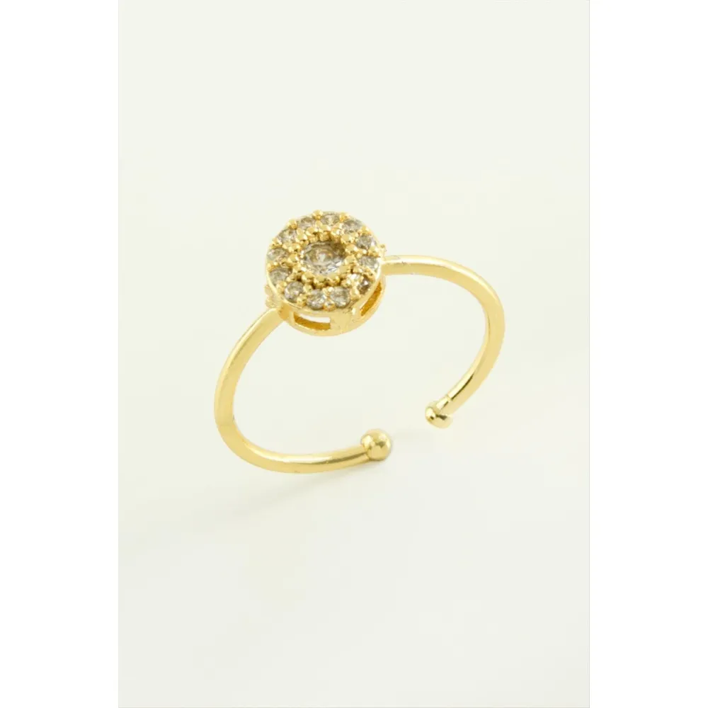 Yuvarlak Zirkon Taşlı Yüzük-Gümüş Rengi