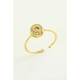 Yuvarlak Zirkon Taşlı Yüzük-Gümüş Rengi