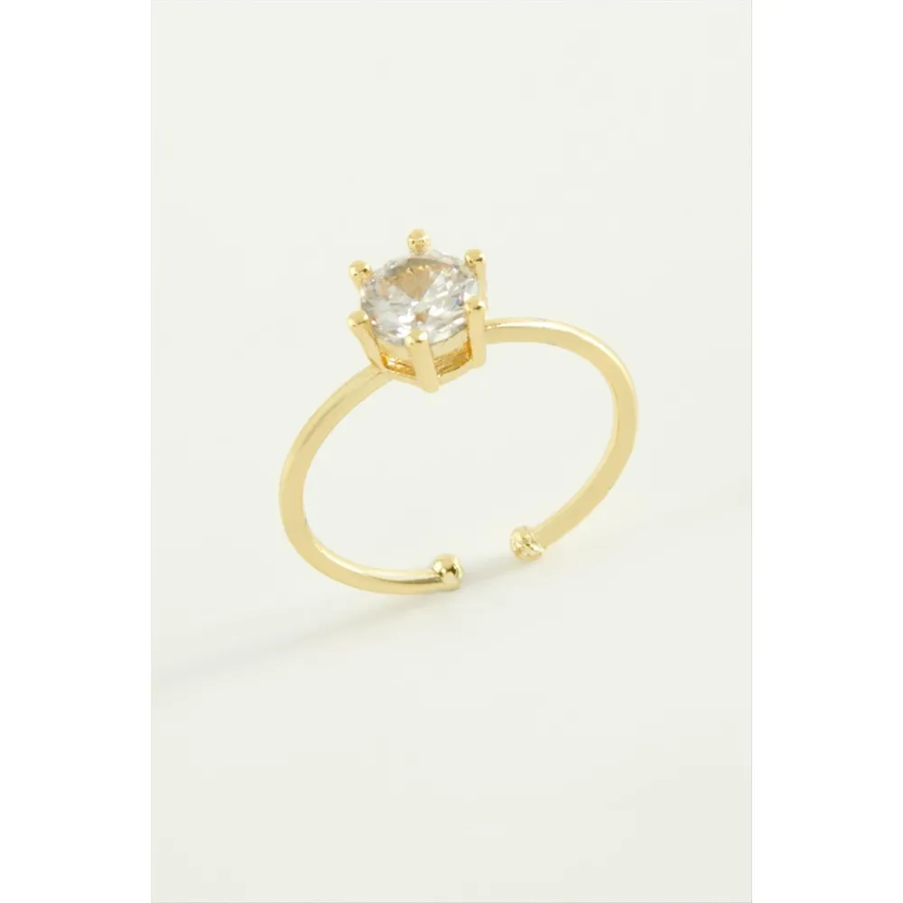 Zirkon Tektaşlı Yüzük-Gümüş Rengi