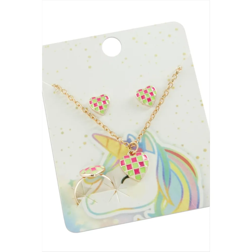 Kalp Mineli Set Kolye-Sarı