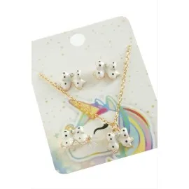 Fiyong Mineli Set Kolye-Pembe