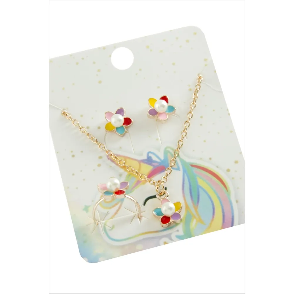 Papatya Mineli Set Kolye-Sarı