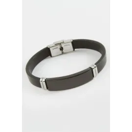 İsim Yazılabilir Deri Çelik Bileklik-Siyah