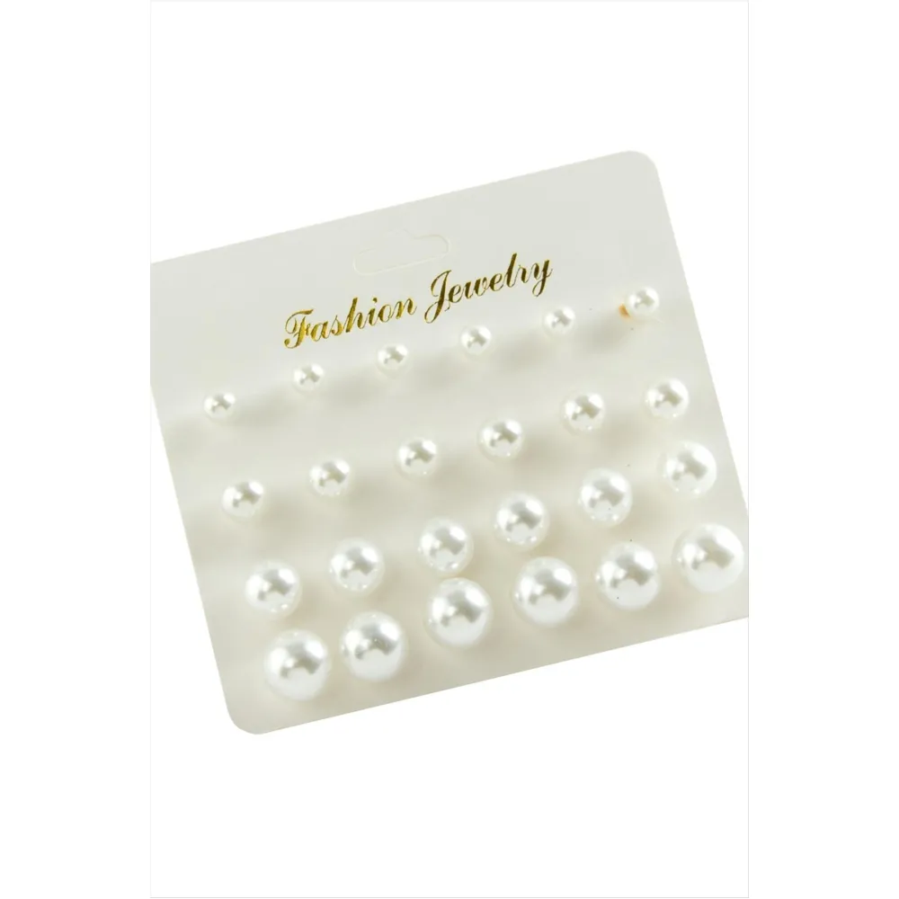 Kartlı İnci Küpe 24 Adet-Beyaz