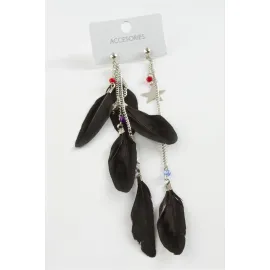 Yıldız Kristal Tüylü Küpe-Siyah