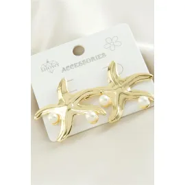 Deniz Yıldızı Metal İnci Küpe-Gümüş Rengi