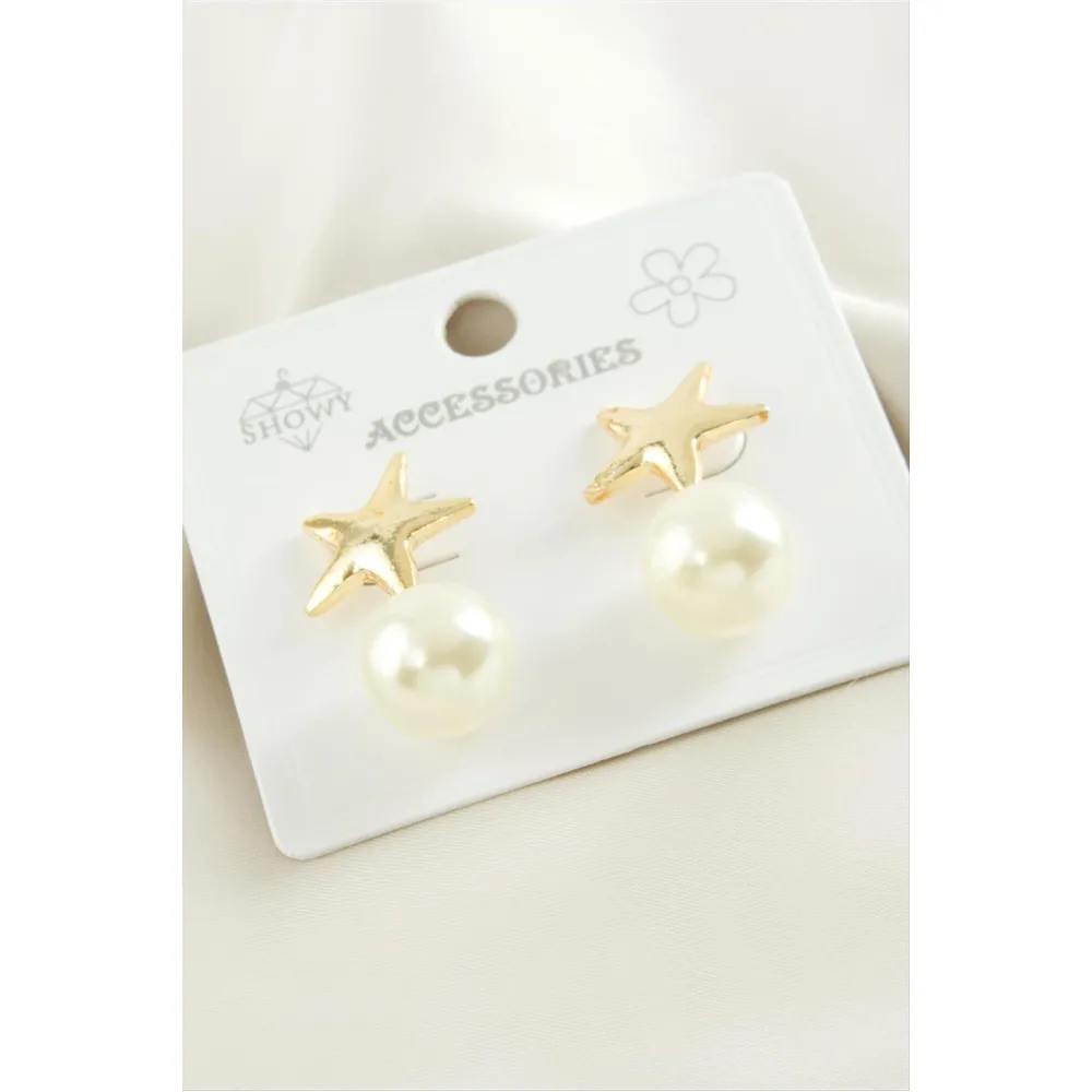 Yıldız Metal İnci Küpe-Gümüş Rengi