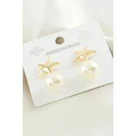 Yıldız Metal İnci Küpe-Gümüş Rengi