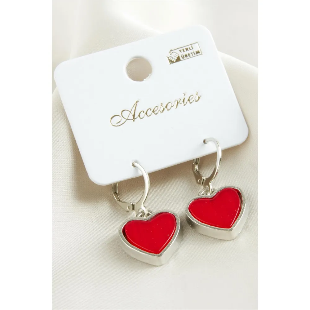 Kalp Polyester Küpe-Pembe