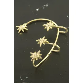 Yıldız Zirkon Taşlı Lüks Çelik Kıkırdak Küpe 1 Adet-Sarı