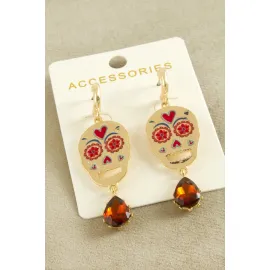 Taşlı Kuru Kafa Zr Model Küpe-Sarı