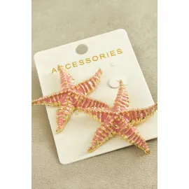 Deniz Yıldızı Mineli Zr Model Küpe-Pembe